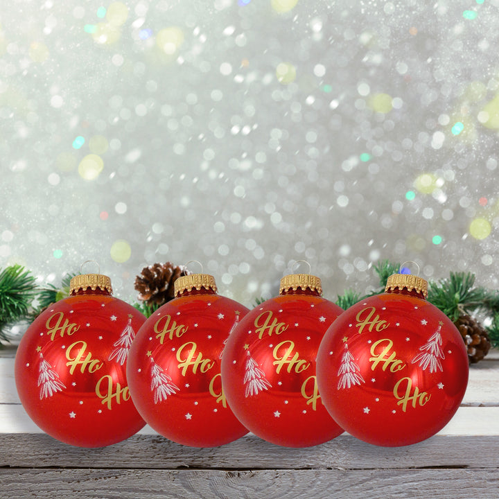 2 5/8" (67mm) Ball Ornaments Candy Apple Red / Flame Red with HoHoHo, 4/Box, 12/Case, 48 Pieces