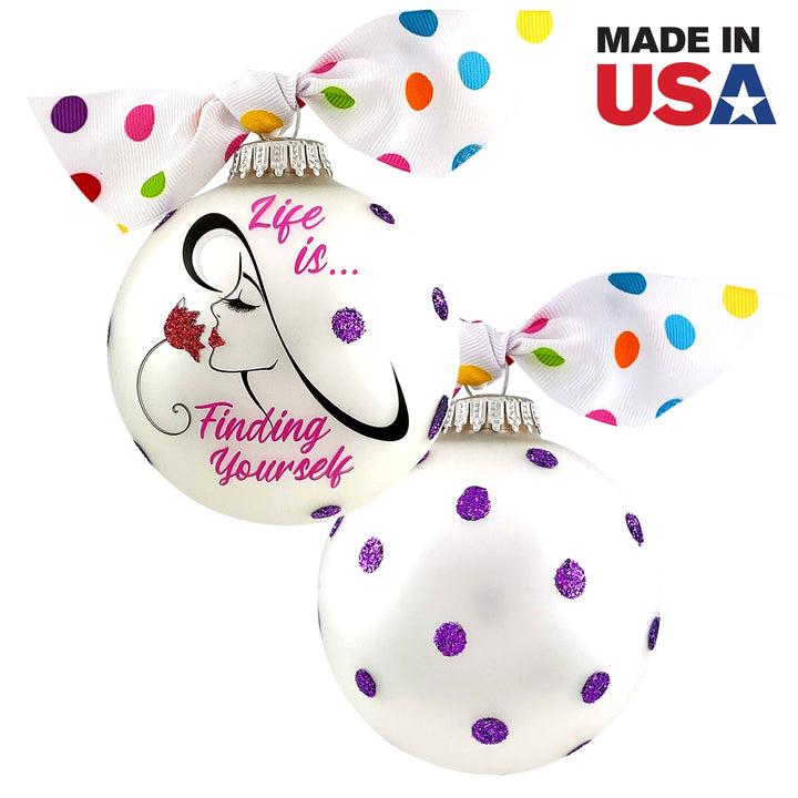 3 1/4" (80mm) Personalizable Hugs Specialty Gift Ornaments, Life is Finding Yourself, Silver Pearl, 1/Box, 12/Case, 12 Pieces