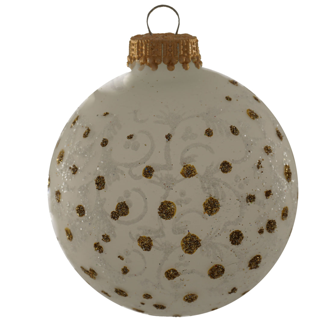 2 5/8" (67mm) Gold Glass Ball Variety Set Decorated with Lace and Gold Sparkles, 12/Box, 12/Case, 144 Pieces