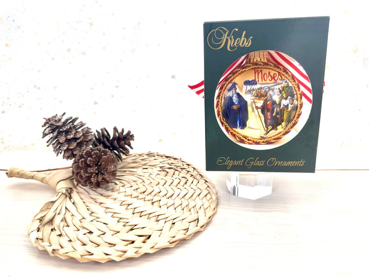 3 1/4" (80mm) Personalizable Hugs Specialty Gift Ornaments, Aztec Gold Glass Ball with Bible Hero/ Moses