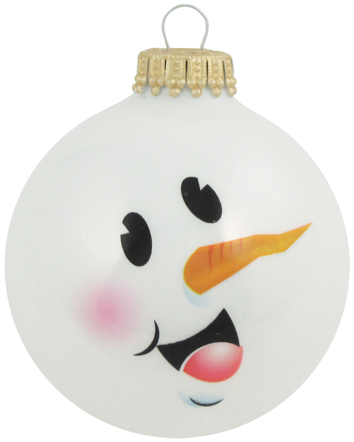 2 5/8" (67mm) Glass Ball Ornaments, Porcelain White with Snowman Face, 4/Box, 12/Case, 48 Pieces