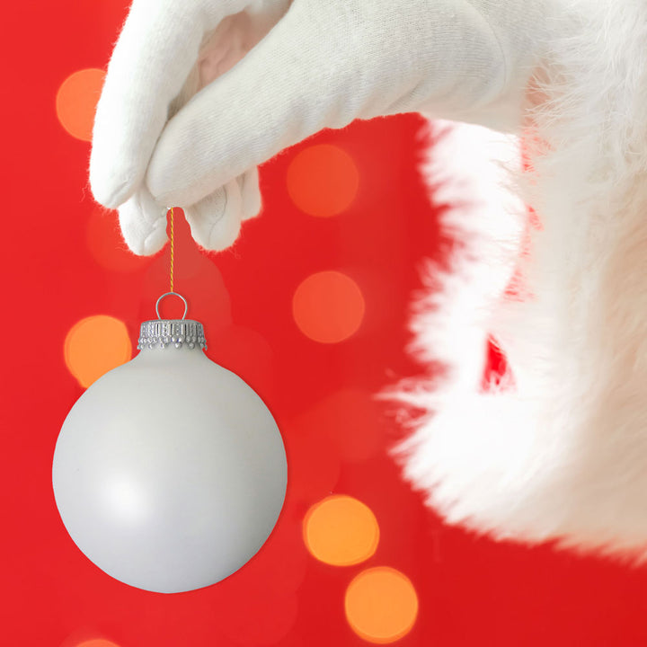 2 5/8" (67mm) Ball Ornaments, Silver Caps, White Satin, 8/Box, 12/Case, 96 Pieces