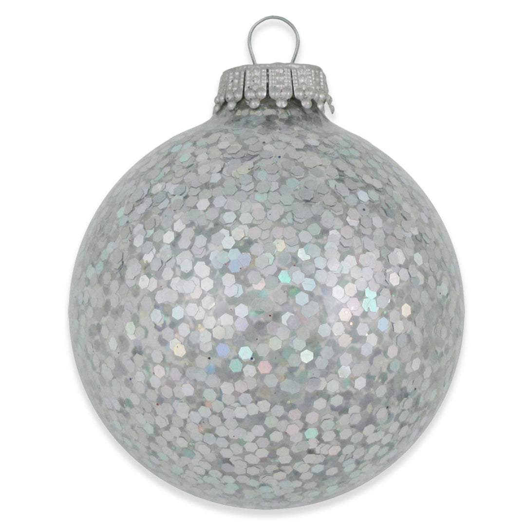2 5/8" (67mm) Glass Ball Ornaments, Silver Spangle, 6/Box, 12/Case, 72 Pieces