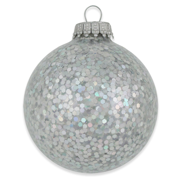 2 5/8" (67mm) Glass Ball Ornaments, Silver Spangle, 6/Box, 12/Case, 72 Pieces
