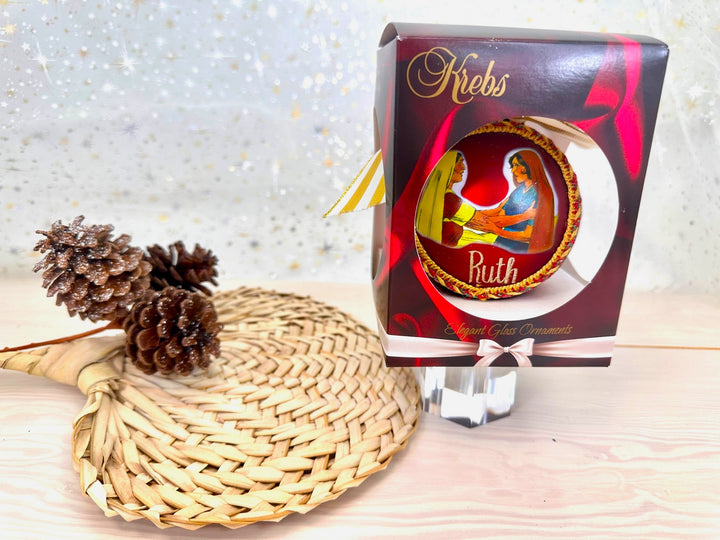 3 1/4" (80mm) Personalizable Hugs Specialty Gift Ornaments, Port Velvet Glass Ball with Bible Hero/ Ruth