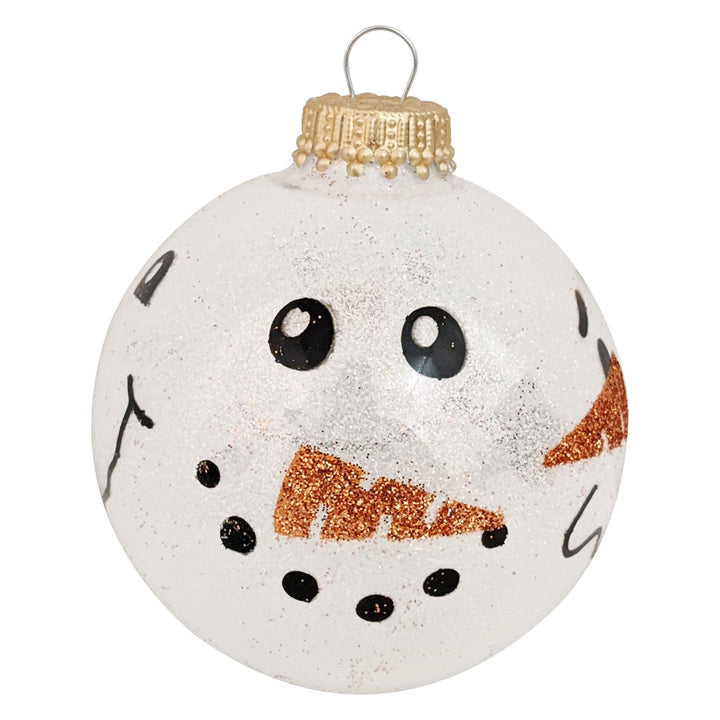 2 5/8" (67mm) Glass Ball Ornaments, Snow Sparkel with Snowman Faces, 4/Box, 12/Case, 48 Pieces