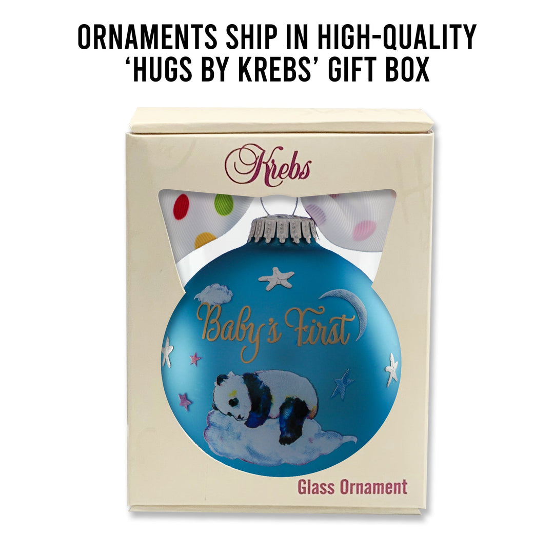 3 1/4" (80mm) Personalizable Hugs Specialty Gift Ornaments, Alpine Velvet Glass Ball with Baby's First Panda Boy