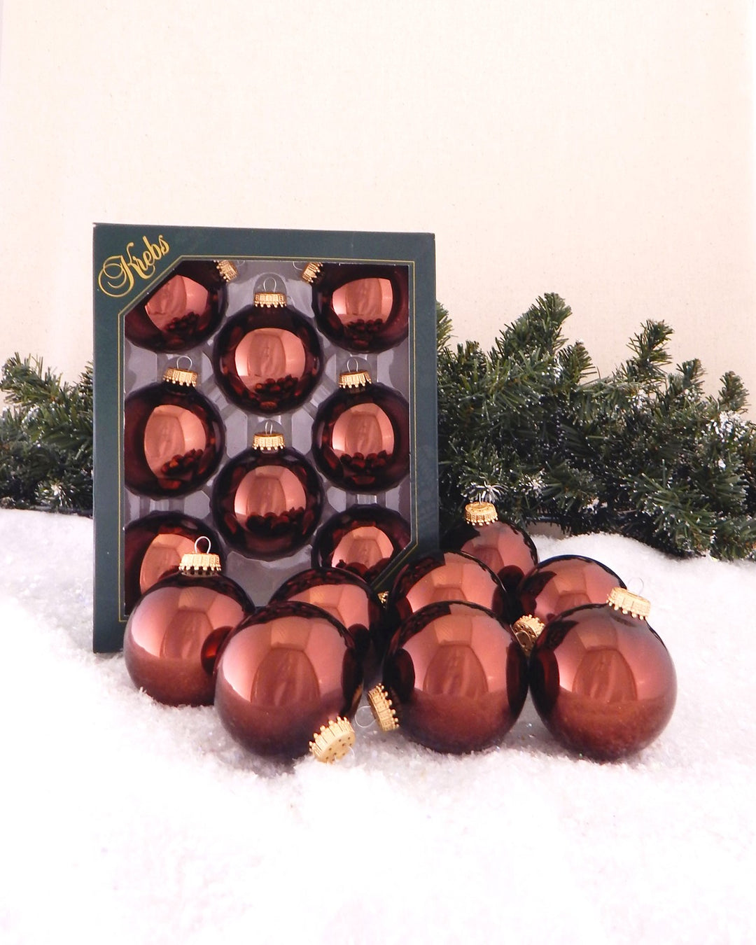 2 5/8" (67mm) Ball Ornaments, Gold Caps, Friar Brown Shine, 8/Box, 12/Case, 96 Pieces