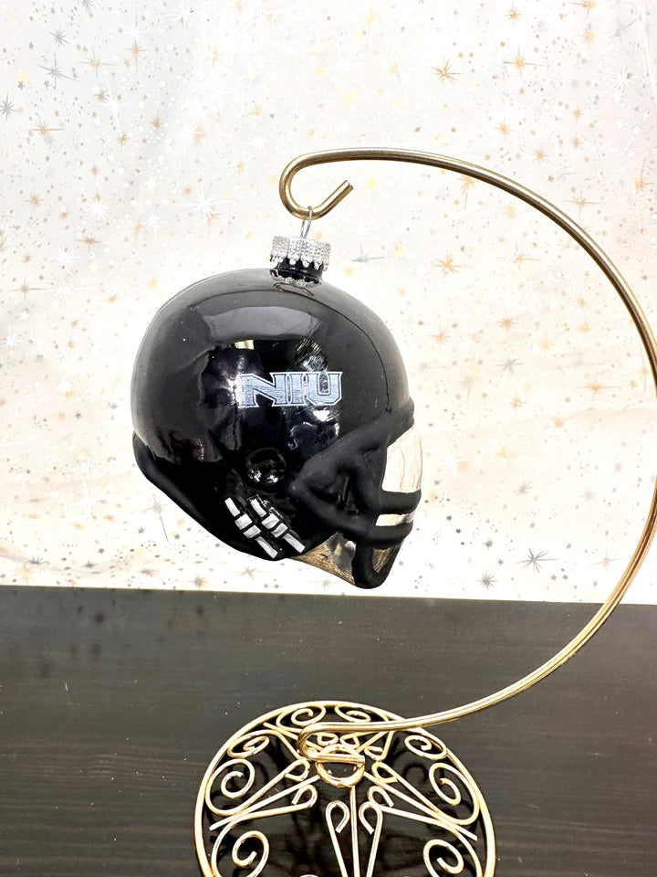 3 1/2" (89mm) Glass Football Helmet Figurine Ornaments, Black, 1/Box, 12/Case, 12 Pieces
