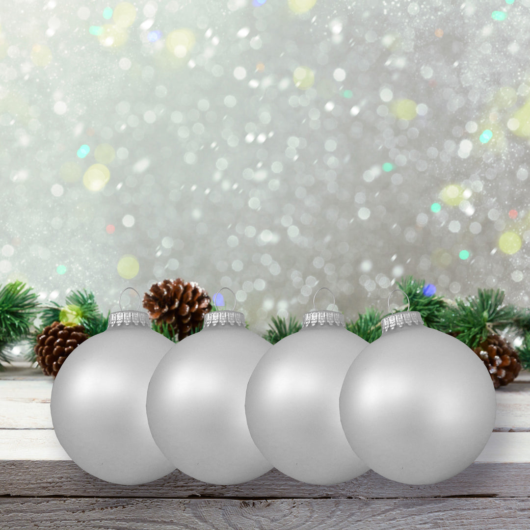 3 1/4" (80mm) Ball Ornaments, Silver Pearl, 4/Box, 12/Case, 48 Pieces