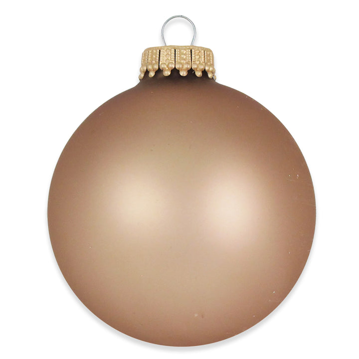 2 5/8" (67mm) Ball Ornaments, Gold Caps, Cappuccino Velvet, 8/Box, 12/Case, 96 Pieces