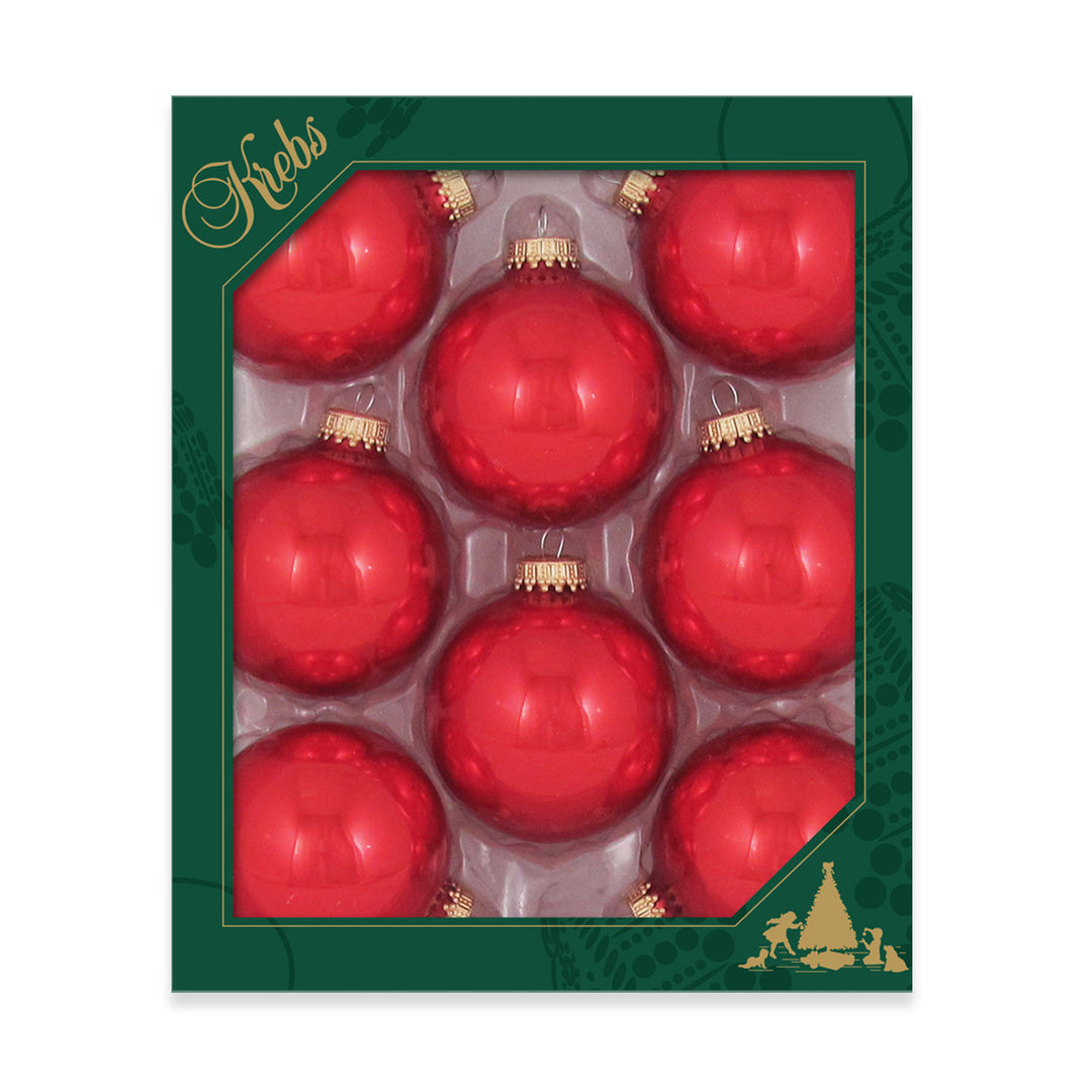 2 5/8" (67mm) Ball Ornaments, Gold Caps, Candy Apple Red, 8/Box, 12/Case, 96 Pieces