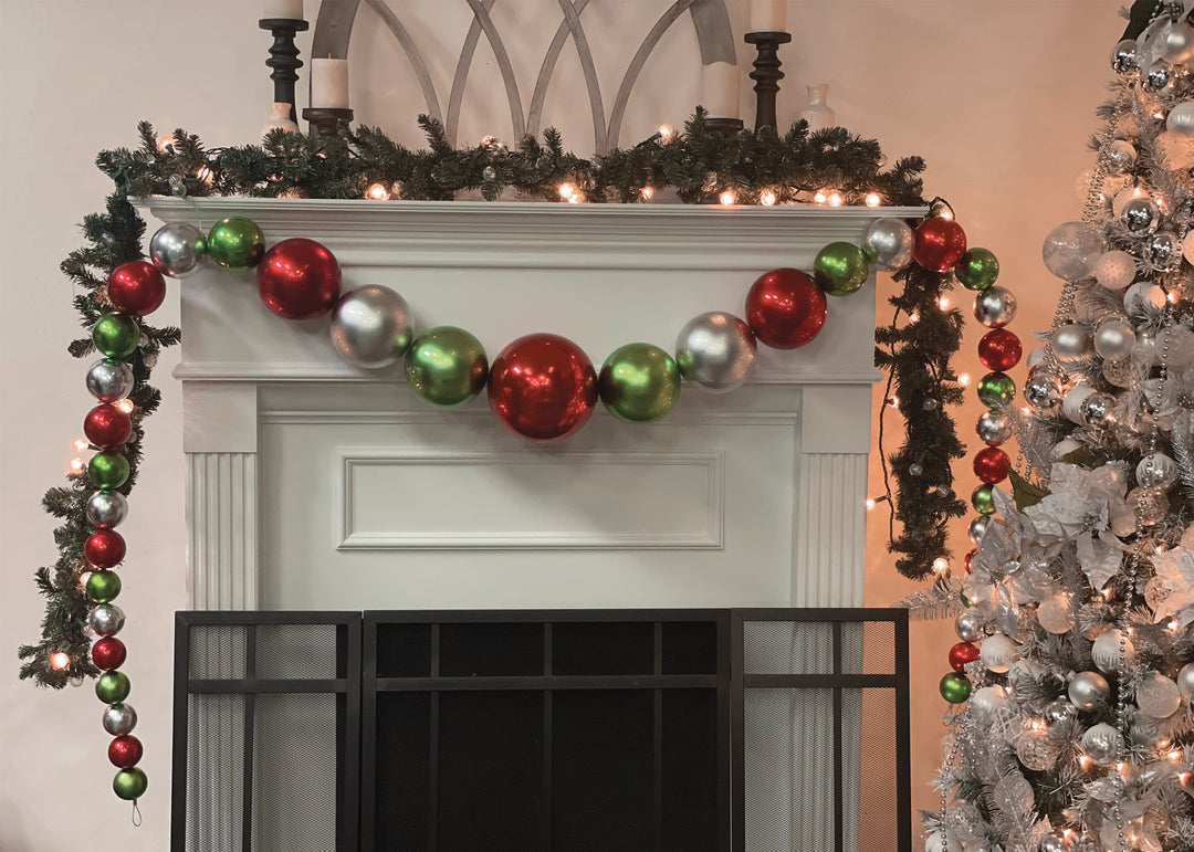 10' Giant Commercial Shatterproof Ball Garland, Gold/Green/Red, Case, 1 Piece