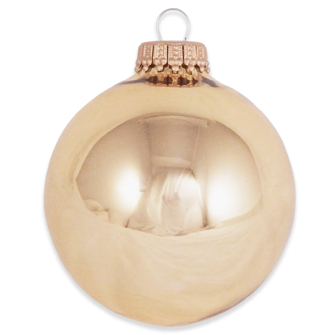 2 5/8" (67mm) Ball Ornaments, Gold Caps, Aztec Gold, 8/Box, 12/Case, 96 Pieces