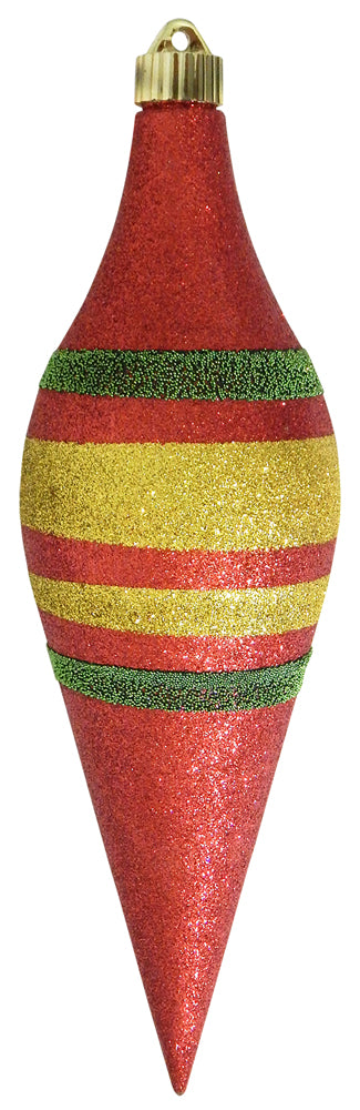 12 2/3" (320mm) Large Commercial Shatterproof Drop Ornaments, Red Glitter, Case, 12 Pieces