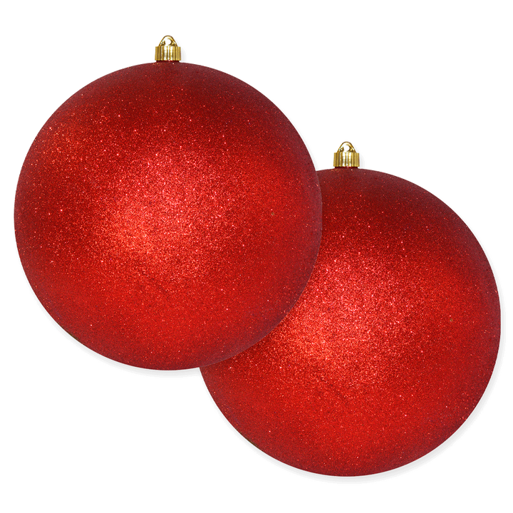 12" (300mm) Giant Commercial Shatterproof Ball Ornament, Red Glitter, Case, 2 Pieces