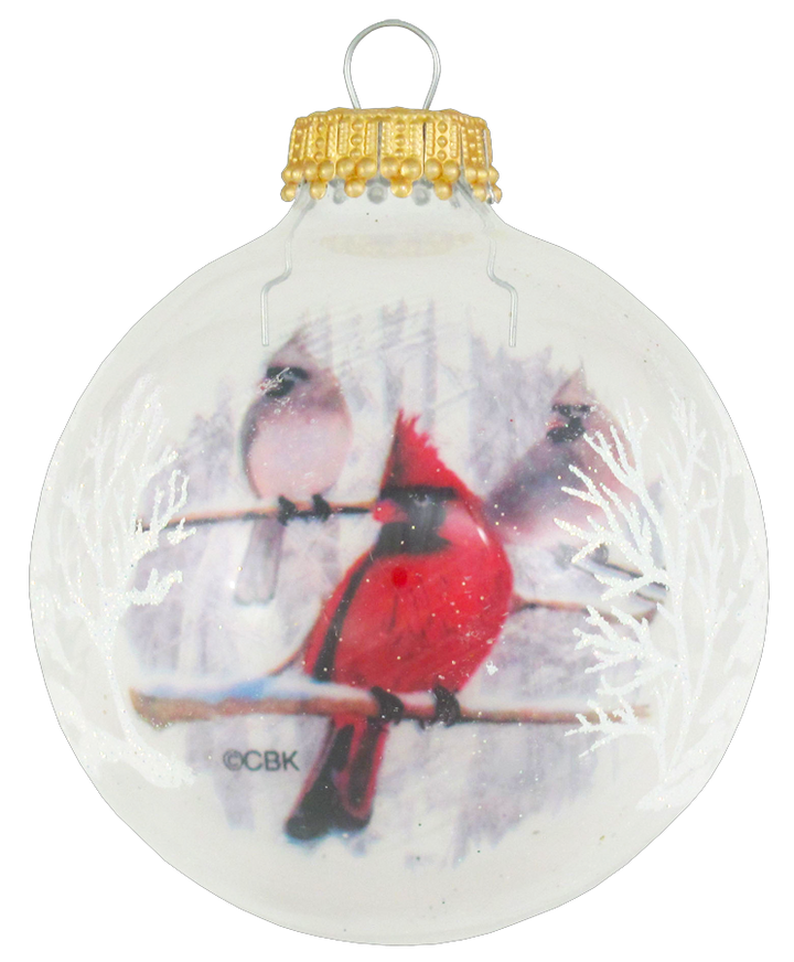2 5/8" (67mm) Ball Ornaments, Reverse Print Cardinal, Clear/Multi, 4/Box, 12/Case, 48 Pieces