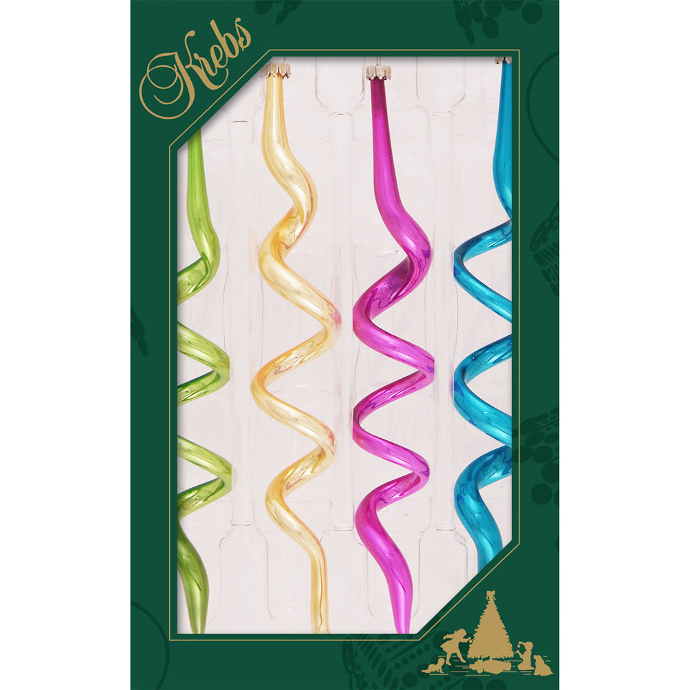 7 1/2" (191mm) Boxed Glass Corkscrew Ornaments, Candy Brights, 4/Box, 12/Case, 48 Pieces