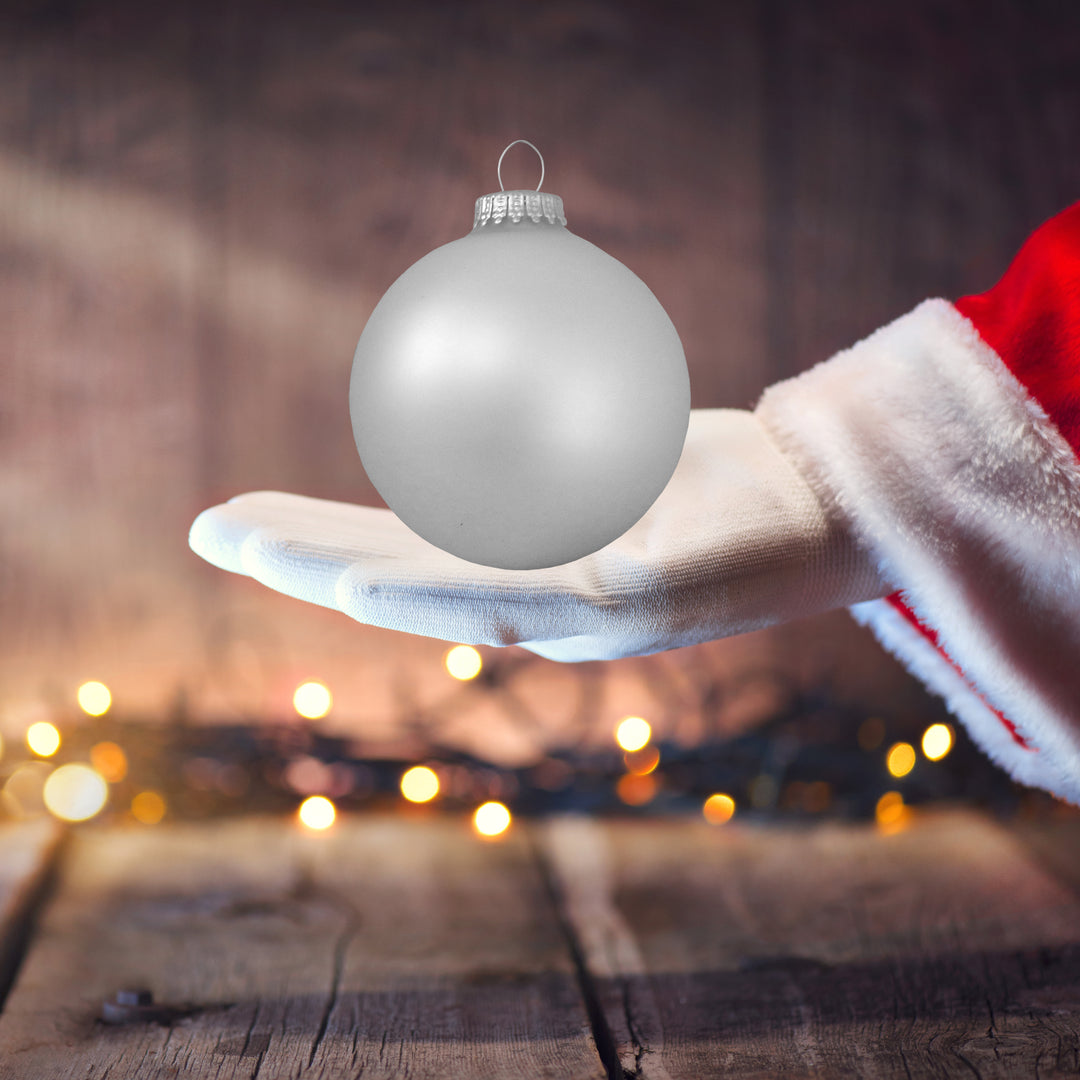 3 1/4" (80mm) Ball Ornaments, Silver Pearl, 4/Box, 12/Case, 48 Pieces