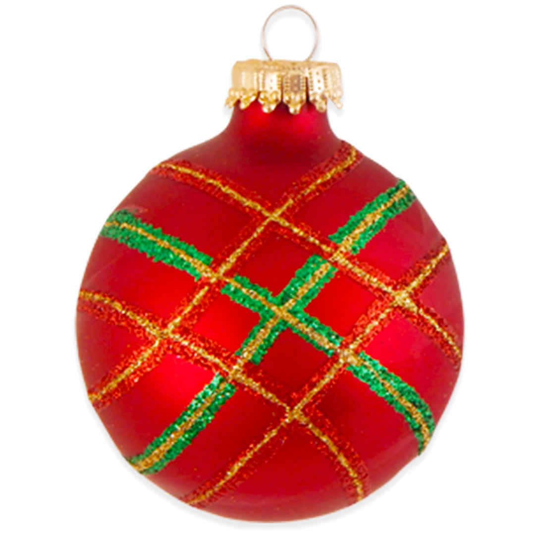 2 5/8" (67mm) Ball Ornaments Red Velvet with Diagonal Plaid, 4/Box, 12/Case, 48 Pieces