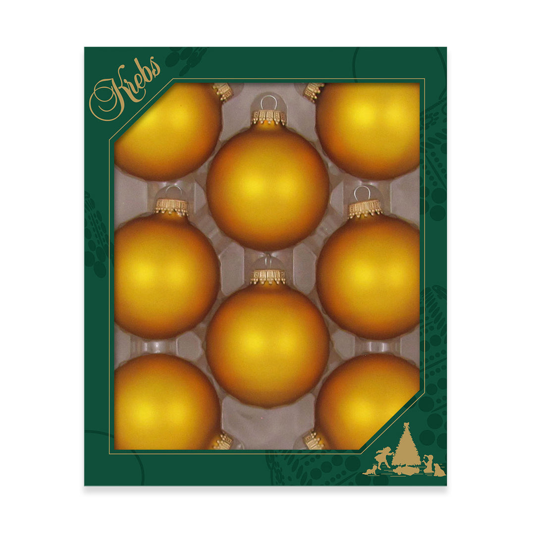 2 5/8" (67mm) Ball Ornaments, Gold Caps, Old Gold Velvet, 8/Box, 12/Case, 96 Pieces