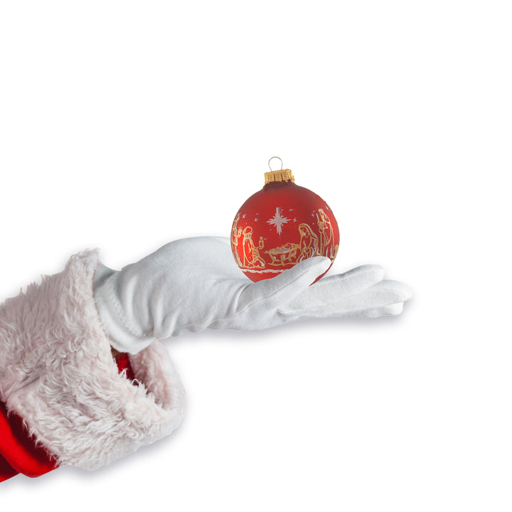 2 5/8" (67mm) Red and Gold Glass Ball Variety Set Decorated with Nativity Scene, 12/Box, 12/Case, 144 Pieces