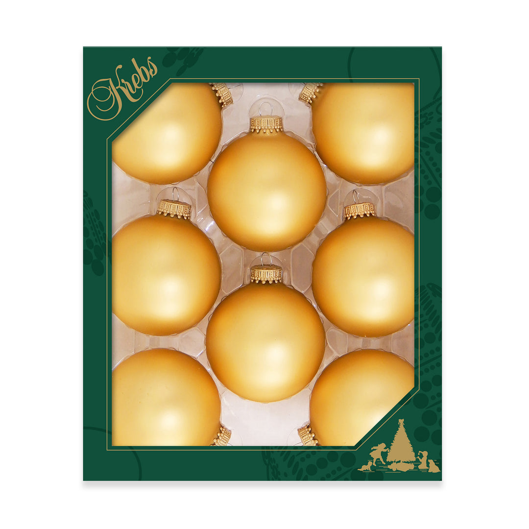 2 5/8" (67mm) Ball Ornaments, Gold Caps, Honey Gold, 8/Box, 12/Case, 96 Pieces