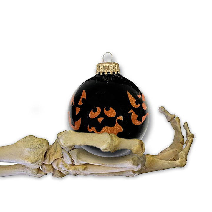 2 5/8" (67mm) Halloween Ball Ornaments Solid Ebony Shine with Scary Faces 4/Box, 12/Case, 48 Pieces
