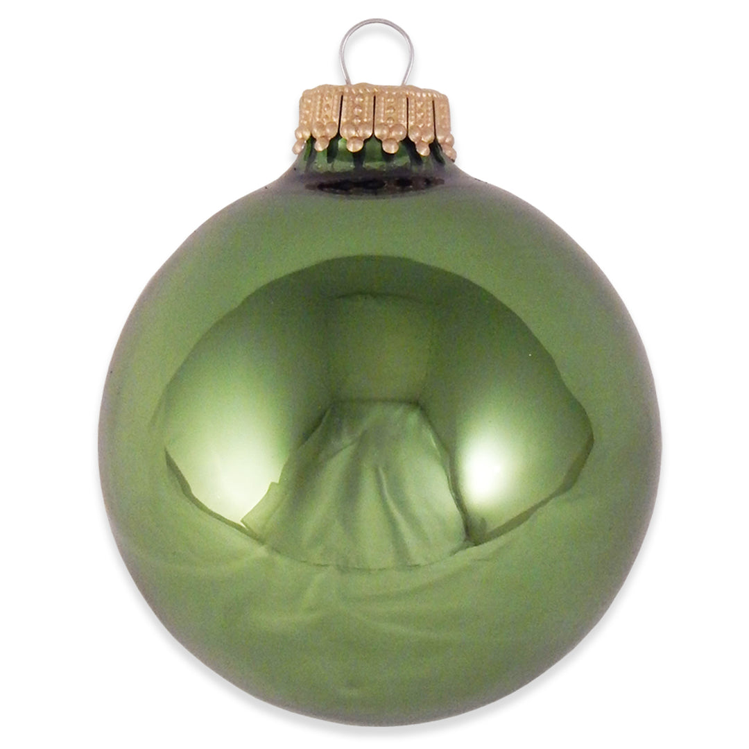 2 5/8" (67mm) Ball Ornaments, Gold Caps, Jungle Green Shine, 8/Box, 12/Case, 96 Pieces
