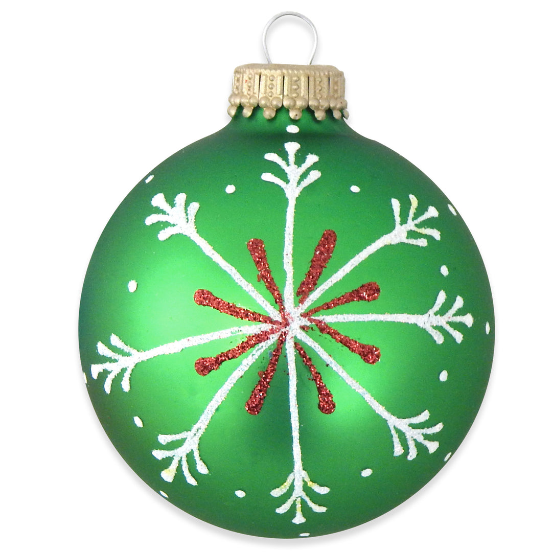 2 5/8" (67mm) Ball Ornaments Silver Pearl / Red / Green Velvet Color with Thin Snowflakes, 4/Box, 12/Case, 48 Pieces