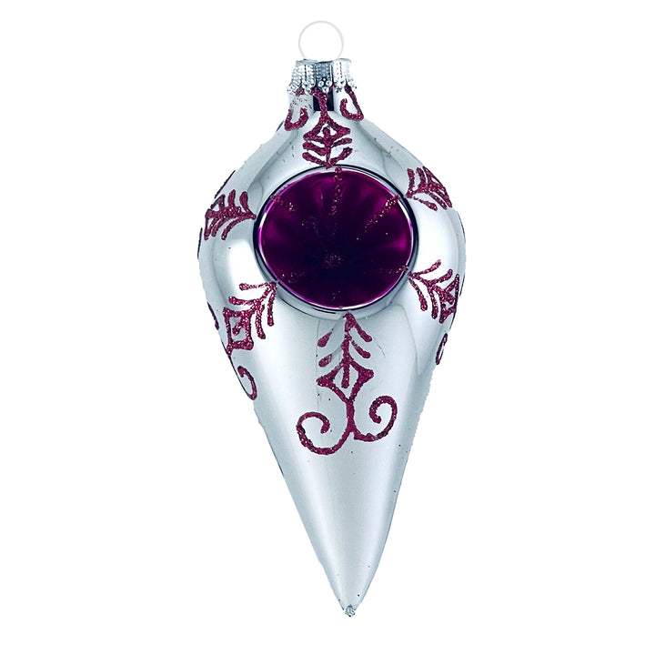 4" (100mm) Glass Drop Shapes, Bright Silver with Christmas Festival Reflectors, 4/Box, 12/Case, 48 Pieces