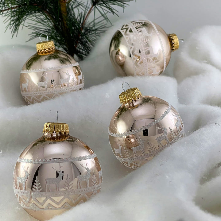 2 5/8" (67mm) Glass Ball Ornaments, Molten Gold - Glitter Sweater Band, 4/Box, 12/Case, 48 Pieces