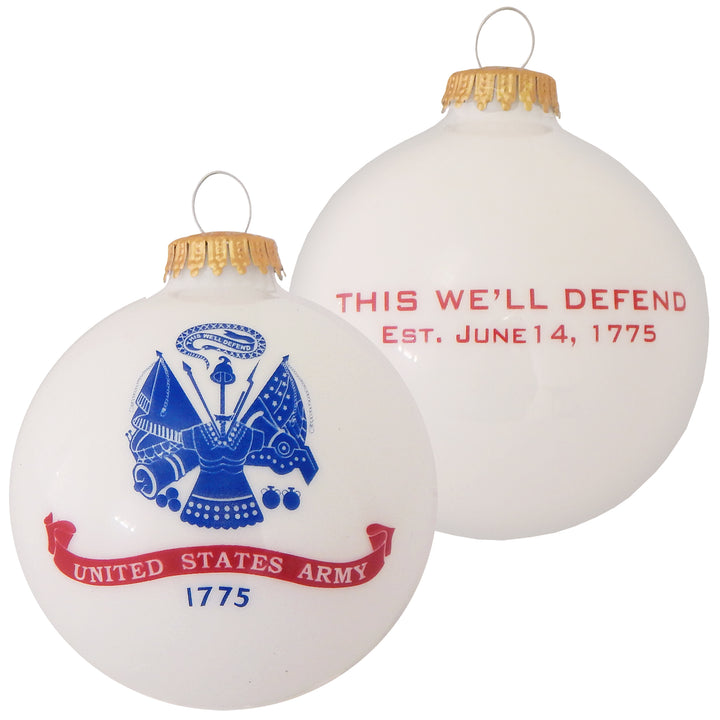 3 1/4" (80mm) Ball Ornaments US Army Flag and Slogan, Porcelain White, 1/Box, 12/Case, 12 Pieces