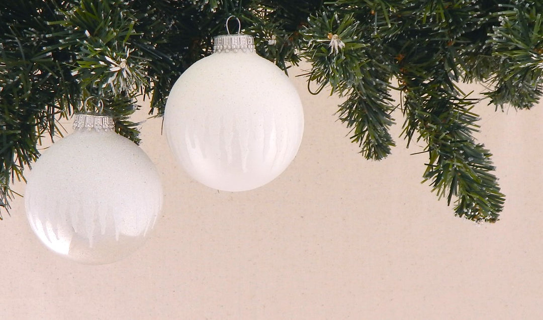 2 5/8" (67mm) Ball Ornaments, Icicles, Silver/White, 4/Box, 12/Case, 48 Pieces