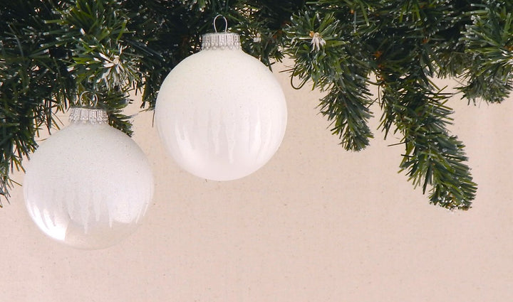2 5/8" (67mm) Ball Ornaments, Icicles, Silver/White, 4/Box, 12/Case, 48 Pieces