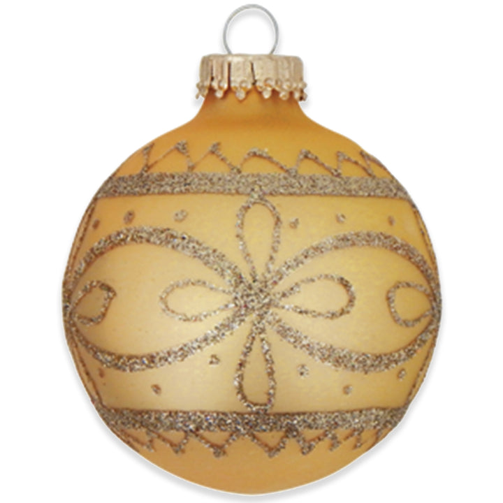 2 5/8" (67mm) Ball Ornaments Gold Velvet with Gold Lacy Design, 4/Box, 12/Case, 48 Pieces