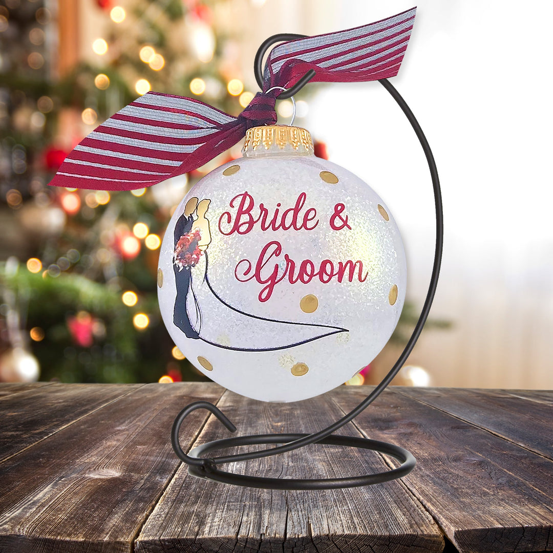 3 1/4" (80mm) Personalizable Hugs Specialty Gift Ornaments, Bride & Groom, Snow Sparkle 1/Box, 12/Case, 12 Pieces