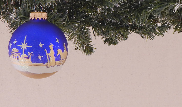 2 5/8" (67mm) Ball Ornaments Royal Velvet with Gold Ink / Glitter Bethlehem Scene, 4/Box, 12/Case, 48 Pieces