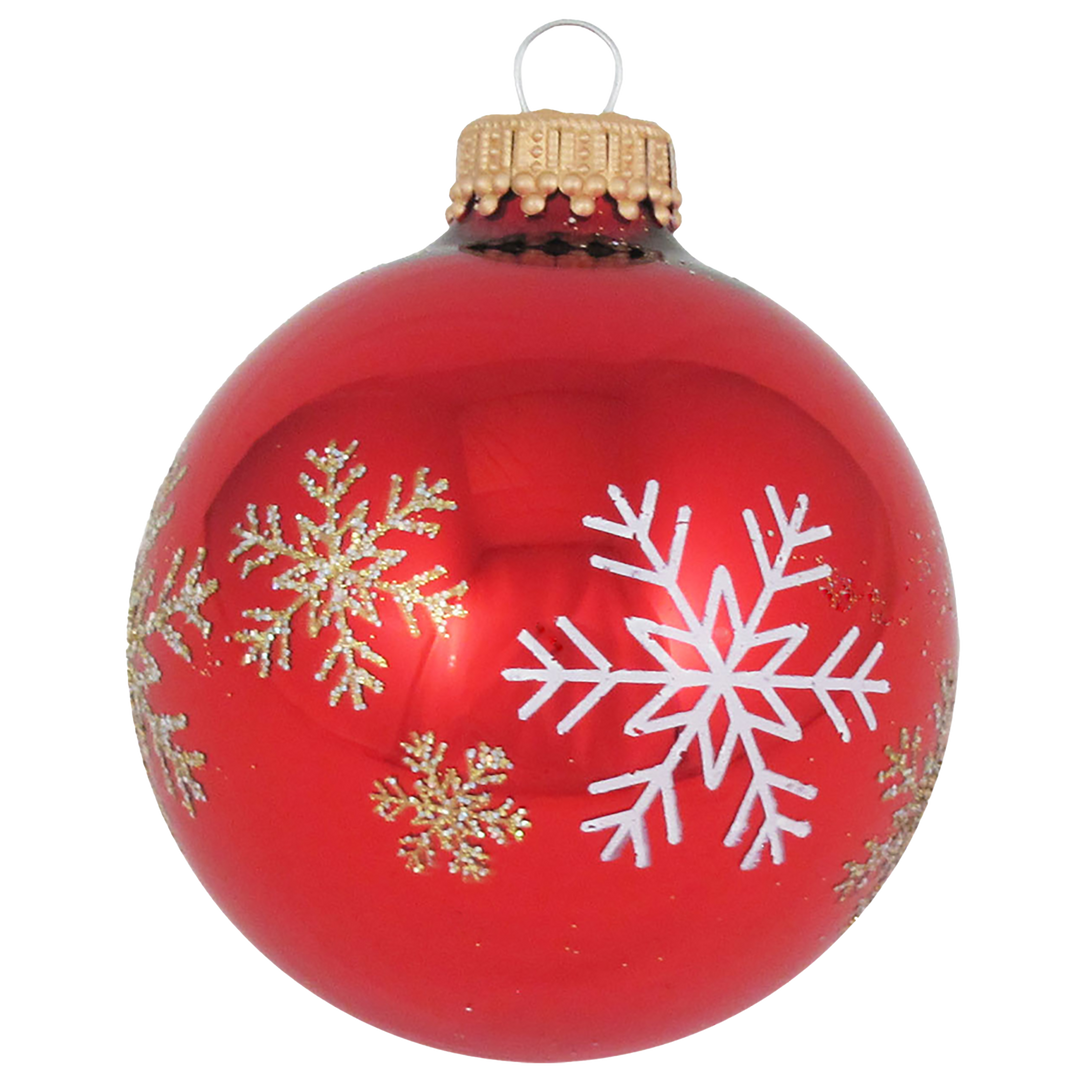 2 5/8" (67mm) Ball Ornaments, Flakes, Red Multi, 4/Box, 12/Case, 48 Pieces