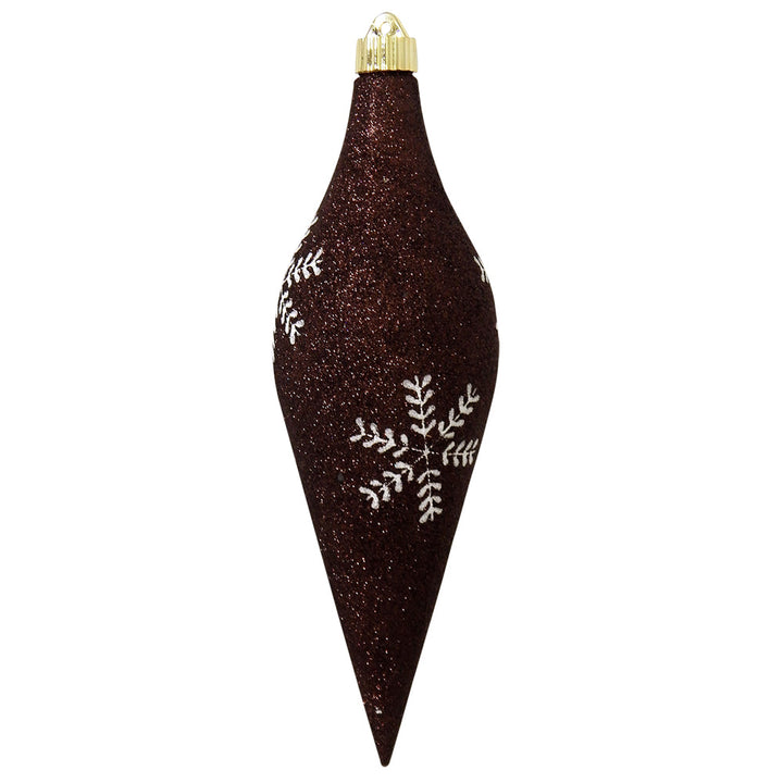 12 2/3" (320mm) Large Commercial Shatterproof Drop Ornaments, Brown Glitter with White Leafy Flakes, Case, 12 Pieces