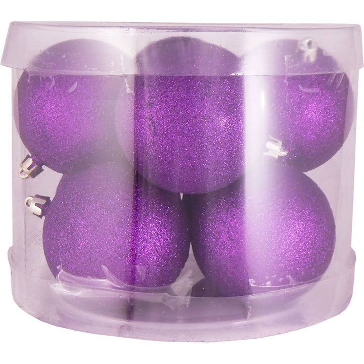 3 1/4" (80mm) Commercial Shatterproof Ball Ornament, Purple Glitter, Case, 80 Pieces