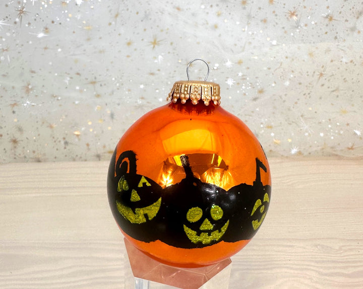 2 5/8" (67mm) Halloween Ball Ornaments Solid Orange Crush with Jack-O-Lanterns 4/Box, 12/Case, 48 Pieces