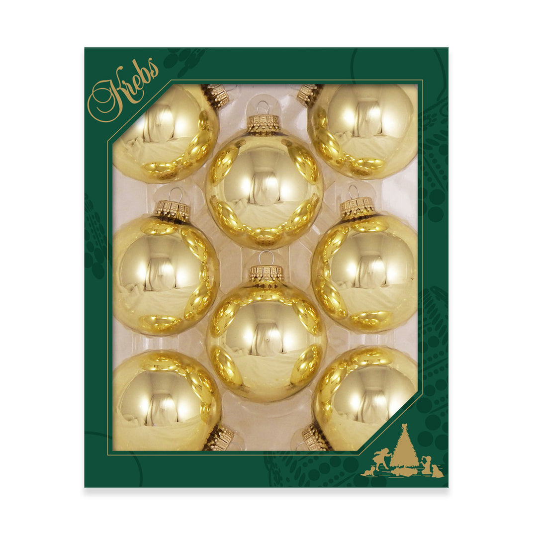 2 5/8" (67mm) Ball Ornaments, Gold Caps, Aztec Gold, 8/Box, 12/Case, 96 Pieces
