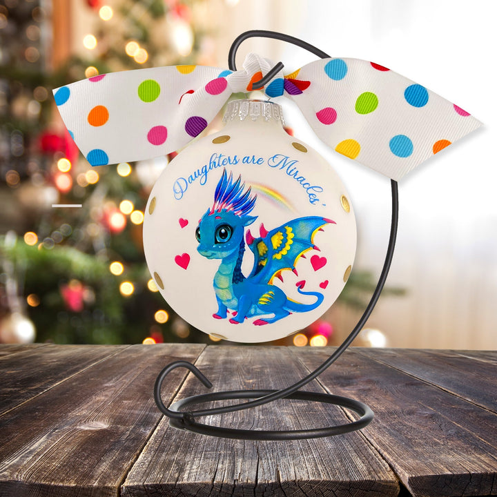 3 1/4" (80mm) Personalizable Hugs Specialty Gift Ornaments, Frost Glass Ball with Daughters are Miracles