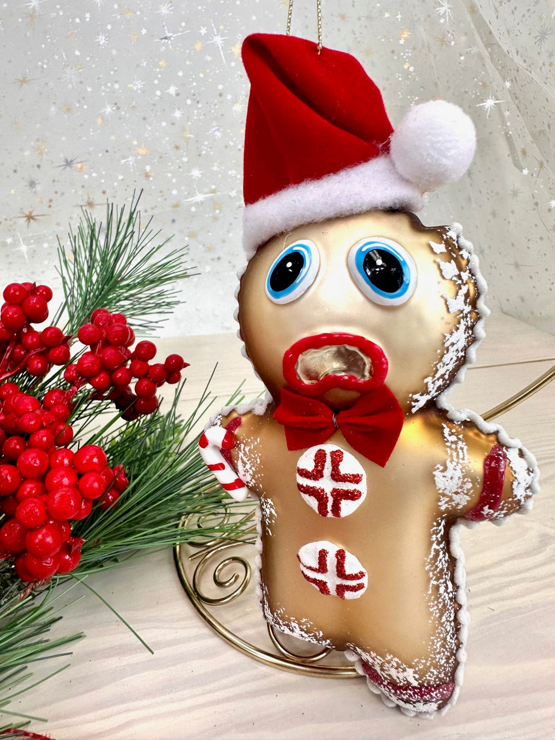 6 1/2" (165mm) Gingerbread Man with Santa Hat Glass Figurine Ornaments, 1/Box, 6/Case, 6 Pieces