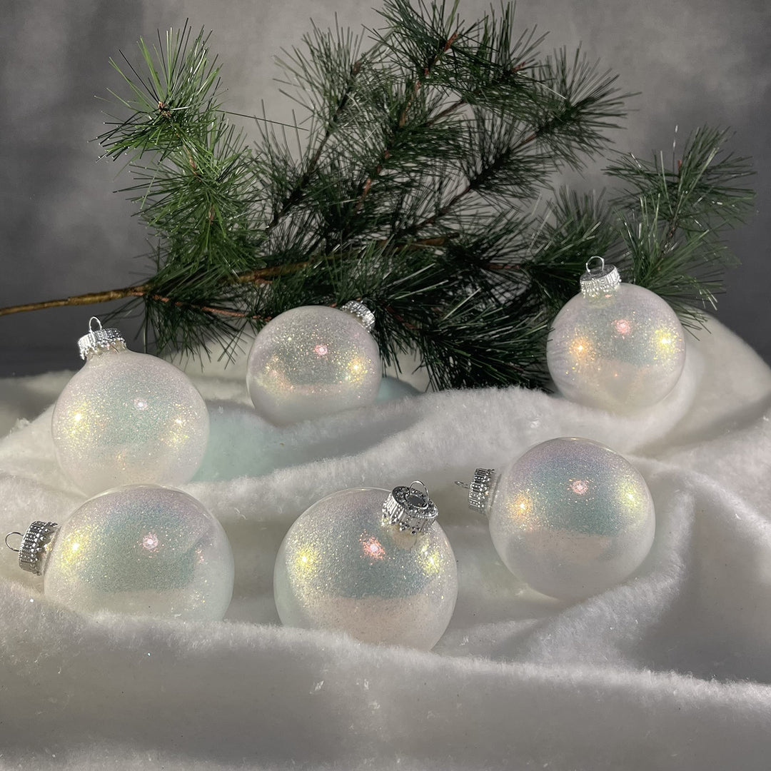 2 5/8" (67mm) Glass Ball Ornaments, Snow Sparkle, 6/Box, 12/Case, 72 Pieces