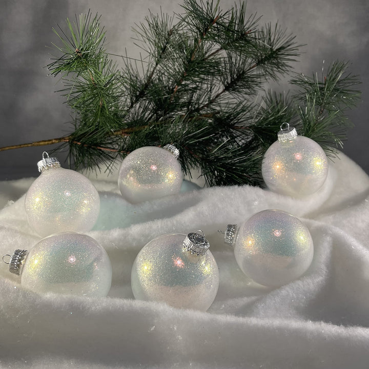 2 5/8" (67mm) Glass Ball Ornaments, Snow Sparkle, 6/Box, 12/Case, 72 Pieces