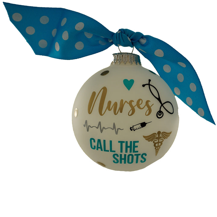 3 1/4" (80mm) Personalizable Hugs Specialty Gift Ornaments, Frost Glass Ball with Nurses Call The Shots