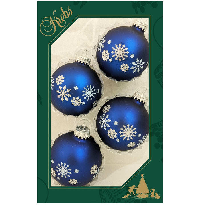 2 5/8" (67mm) Glass Ball Ornaments, Blue/Silver/White Assortment, 4/Box, 12/Case, 48 Pieces