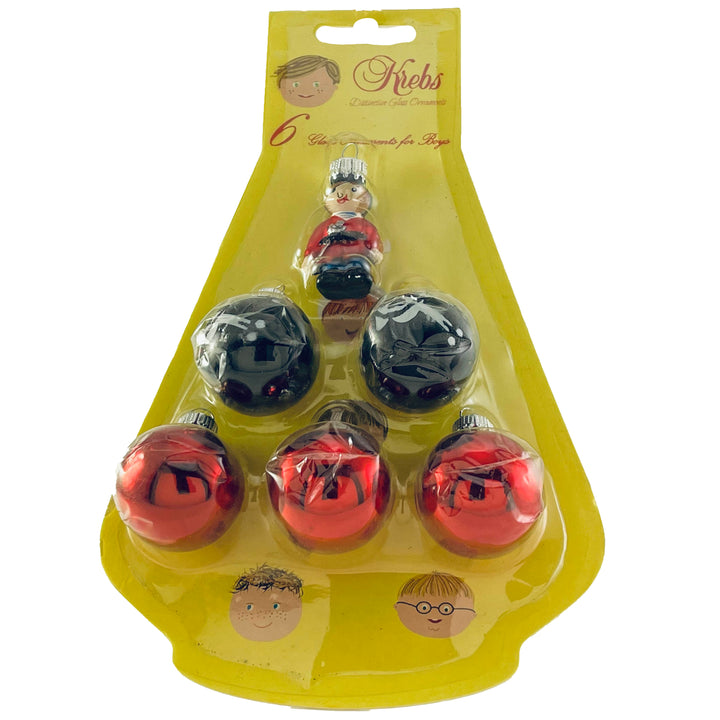Mini Boy 1 1/2" Figural and Ornament Assortment, 1/Box, 24/Case, 4 Styles, 6 Blister Packs / 7 Ornaments per Pack